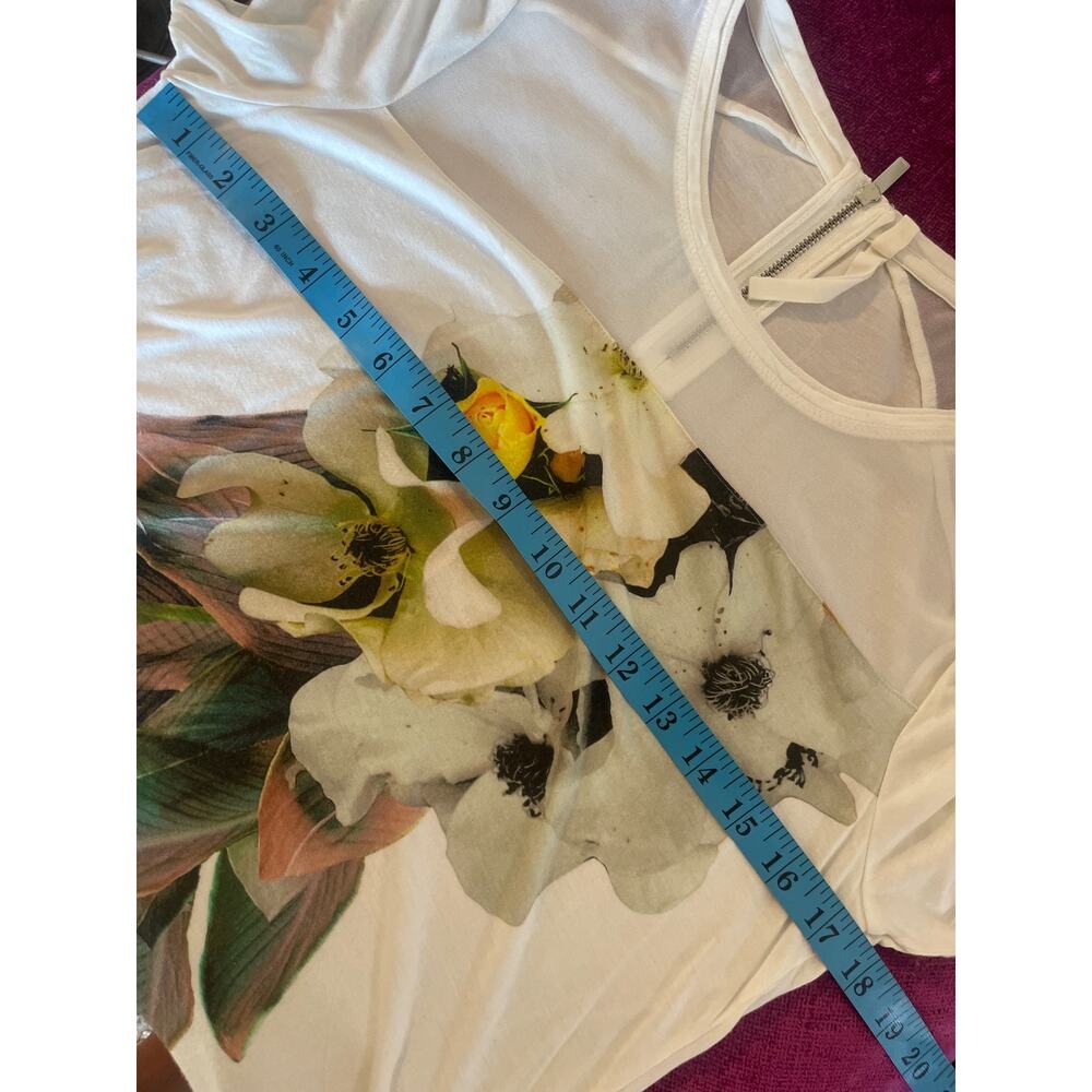 KAREN MILLEN Floral Graphic Tee w Sheer Mesh Yoke Size 12 Top T-shirt M L - Picture 6 of 6
